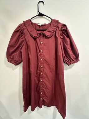 Gianni Bini Ruffled Collar Button-Front Dress in Maroon